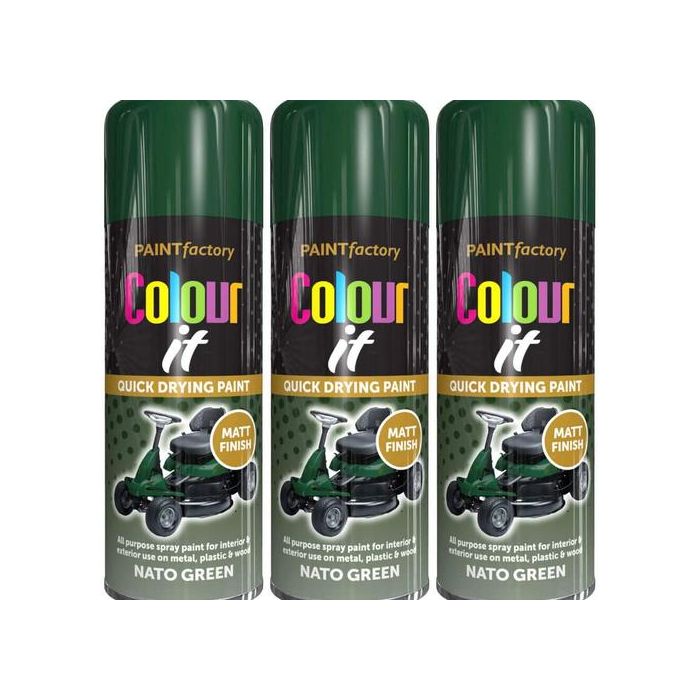 Paint Factory Colour It Quick Drying Spray Paint Nato Green Matt Finish 400ml - Pack of 3