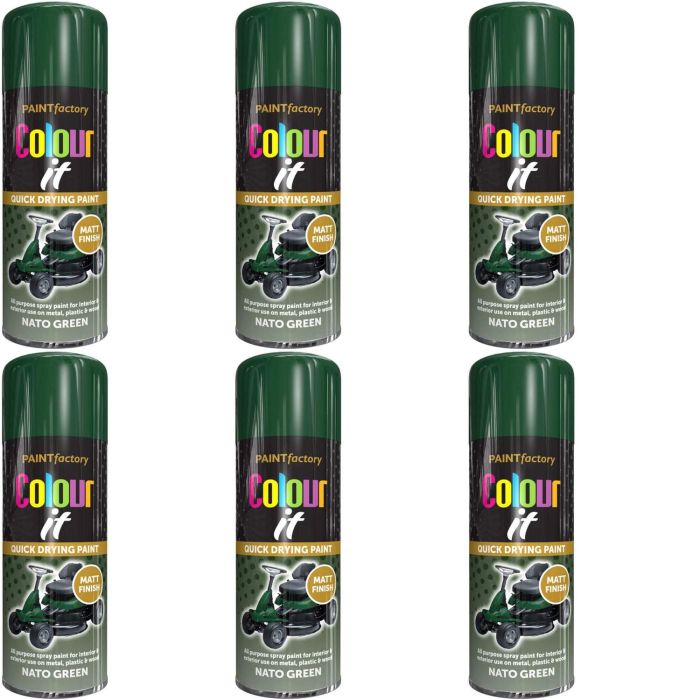 Paint Factory Colour It Quick Drying Spray Paint Nato Green Matt Finish 400ml - Pack of 6