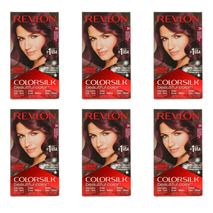 Revlon Colorsilk Beautiful Hair Color Deep Burgundy 34 - Pack of 6