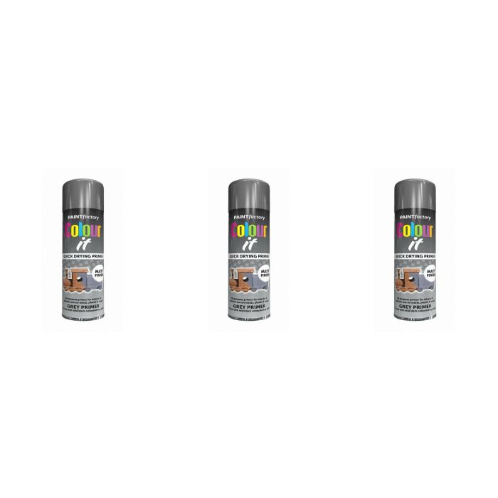 Paint Factory Grey Primer Spray Paint 250ml - Pack of 3