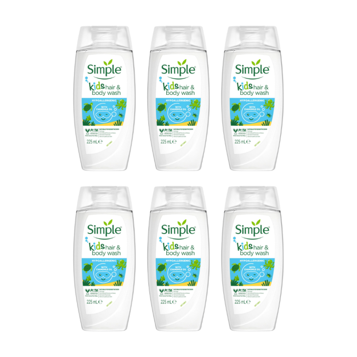 Simple Kids Hair And Body Wash Hypoallergenic 225ml - Pack of 6