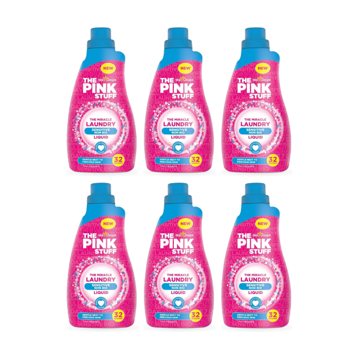 Stardrops The Pink Stuff Sensitive Non-Bio Laundry Liquid, 32 Washes 960 ml - Pack of 6