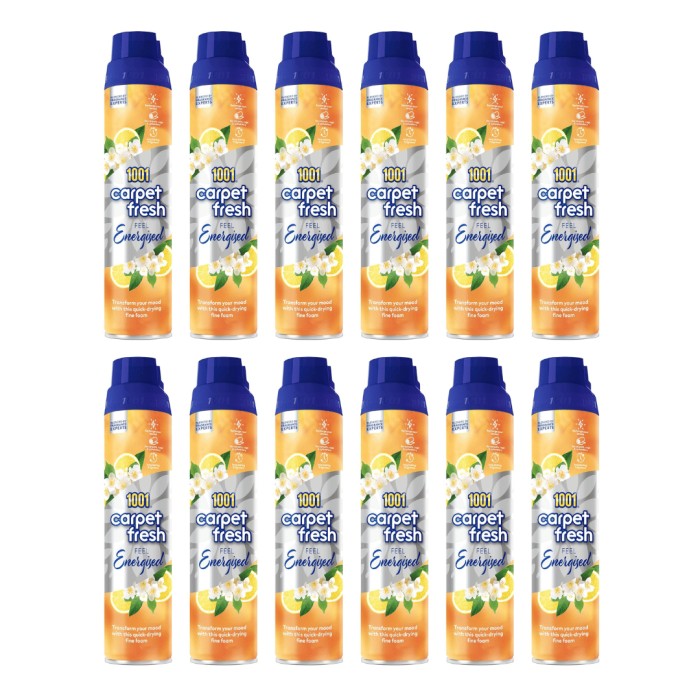 1001 Feel Energised Carpet Fresh Odour Remover Spray 300ml - Pack of 12