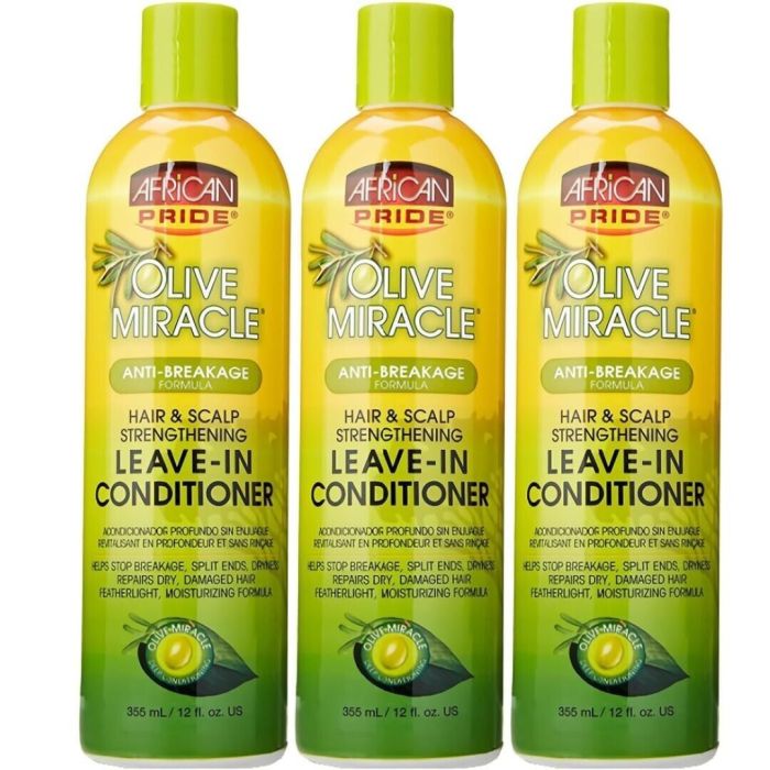 African Pride Olive Miracle Leave In Conditioner Anti Breakage Formula 355ml - Pack of 3