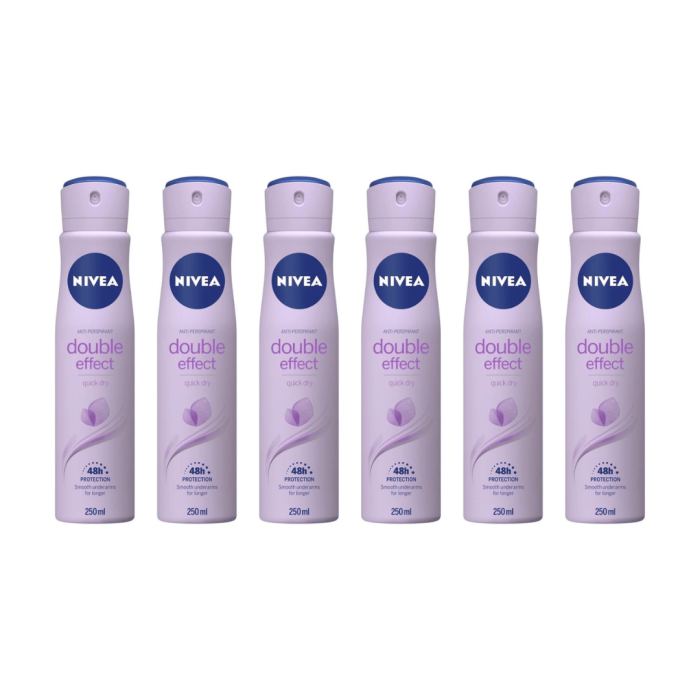 Nivea Anti-Perspirant Double Effect Deo 48Hr Protection 250ml - Pack of 6