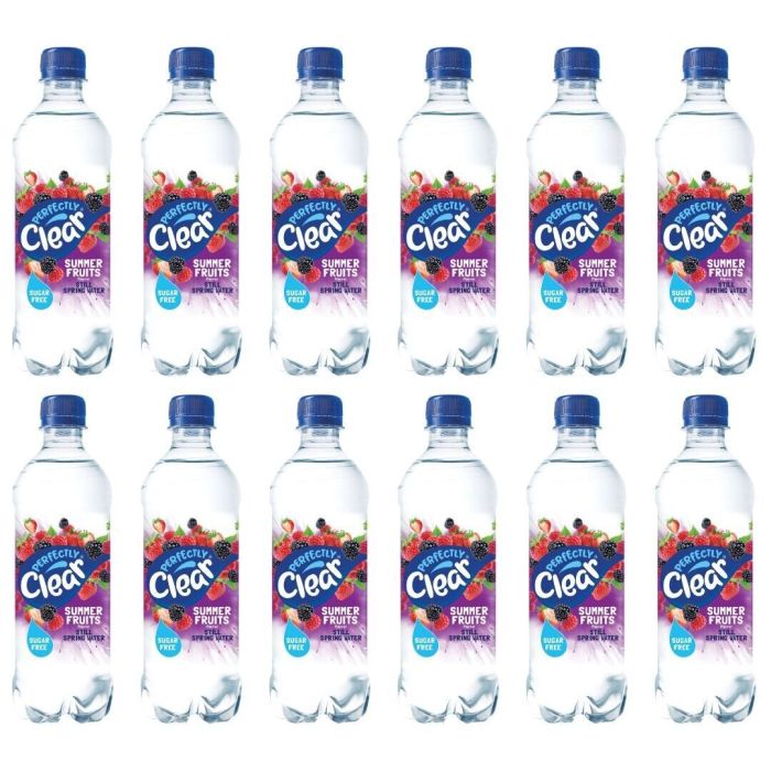 Perfectly Clear Summer Fruit Flavour Still Spring Water 500ml bottle on a clean surface

