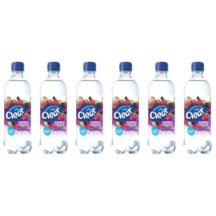 Perfectly Clear Summer Fruit Flavour Still Spring Water 500ml bottle on a clean surface
