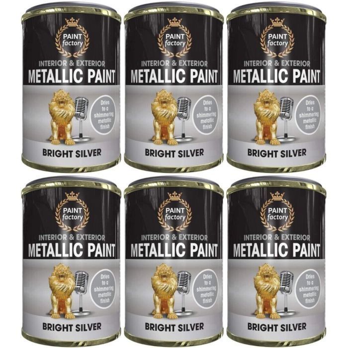 Paint Factory Metallic Paint Interior & Exterior Bright Silver 300ml - Pack of 6
