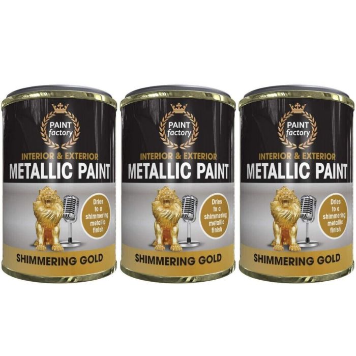 Paint Factory Metallic Paint Interior & Exterior Shimmering Gold 300ml - Pack of 3