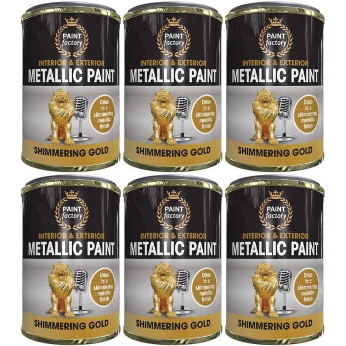 Paint Factory Metallic Paint Interior & Exterior Shimmering Gold 300ml - Pack of 6