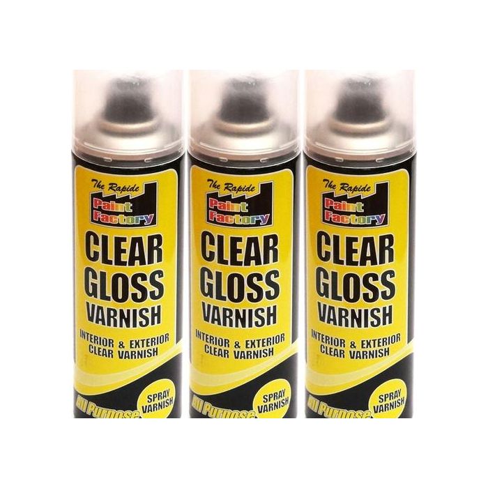 Paint Factory Clear Gloss Varnish Spray Can 250ml - Pack of 3