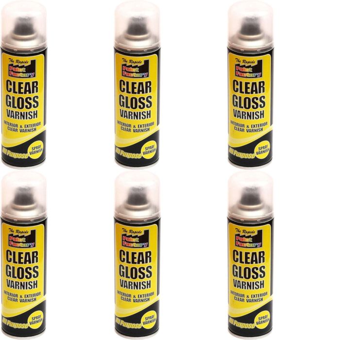 Paint Factory Clear Gloss Varnish Spray Can 250ml - Pack of 6