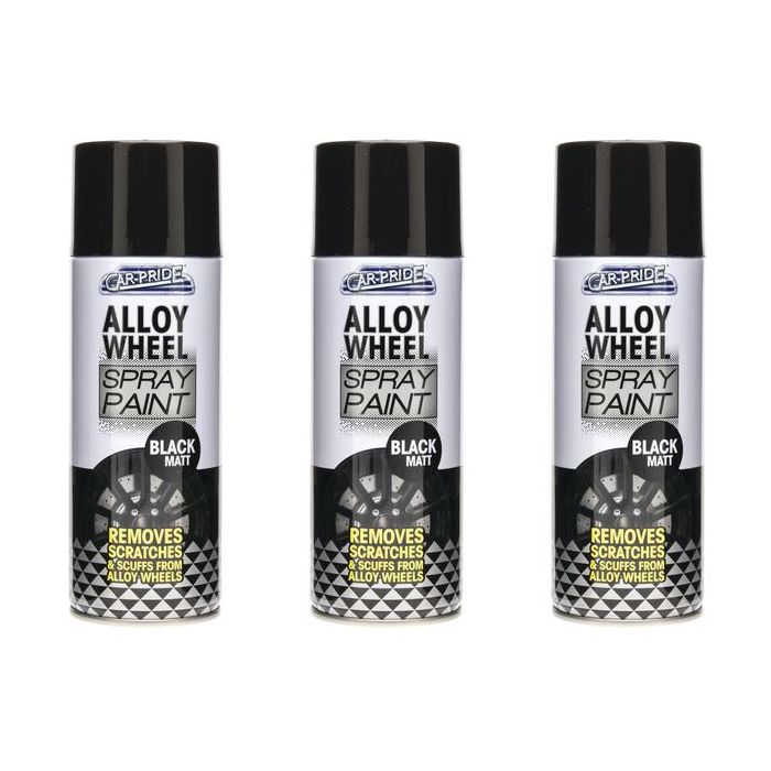 Car Pride High-Grade Car Alloy Wheel Matt Black Aerosol Spray Paint 400ml - Pack of 3