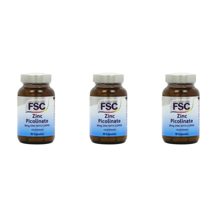 FSC Zinc Picolinate and Copper 30mg 90 Tablets - Pack of 3