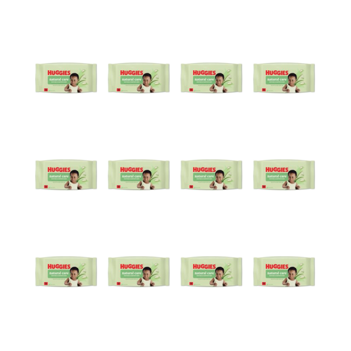Huggies Natural Care Baby Wipes pack of 48 on a clean nursery changing table
