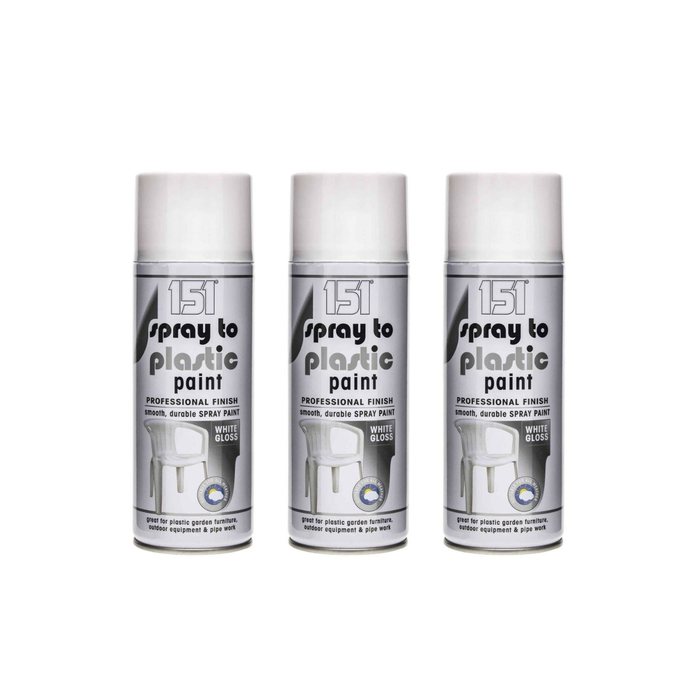 151 White Gloss Professional Finish Plastic Spray Paint 400ML - Pack of 3