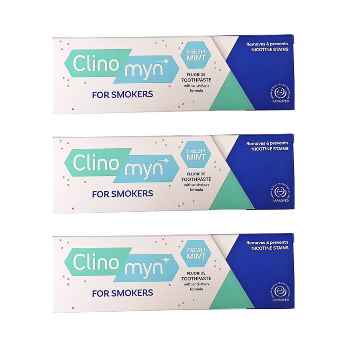 Clinomyn Fresh Mint Fluoride Toothpaste for Smokers with Anti-Stain Formula 75ml - Pack of 3