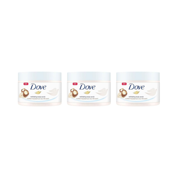 Dove Exfoliating Body Scrub with Macadamia & Rice Milk 225 ml - Pack of 3