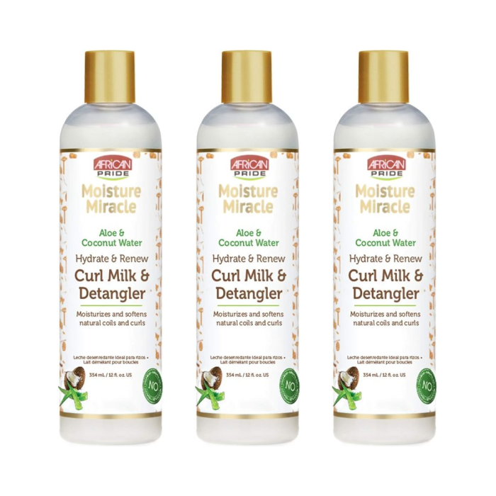 African Pride Aloe & Coconut Water Curl Milk & Detangler 12oz - Pack of 3