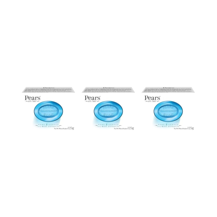 Pears Pure & Gentle Transparent Soap with Mint Extracts 125g - Pack of 3