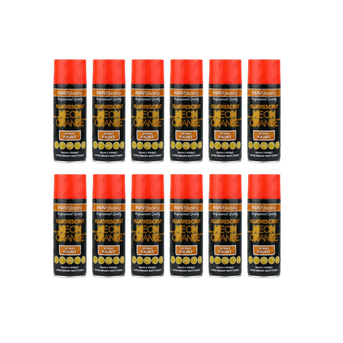 Paint Factory All Purpose Spray Can Neon Orange 400ml - Pack of 12