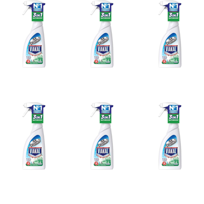 Viakal 3-in-1 Bathroom Limescale Remover Anti-Bacterial Spray 500ml - Pack of 6