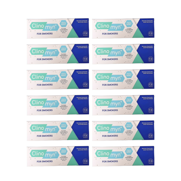 Clinomyn Fresh Mint Fluoride Toothpaste for Smokers with Anti-Stain Formula 75ml - Pack of 12