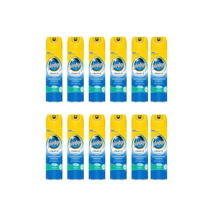 Pledge Clean It Multi Surface Classic Cleaner 250ml spray bottle on a kitchen counter
