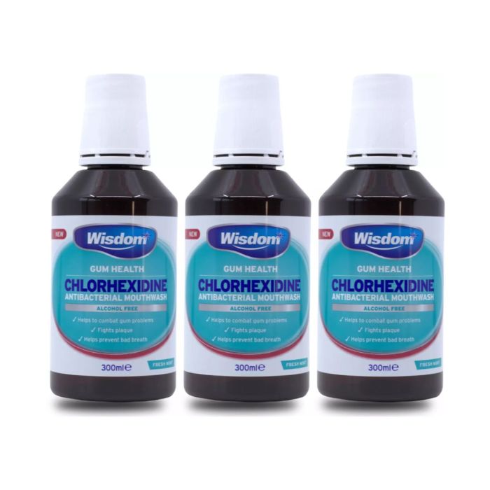 Wisdom Chlorhexidine Fresh Mint Alcohol Free Mouthwash 300 ML - Pack of 3