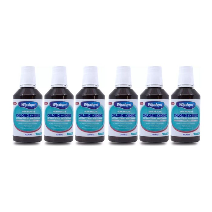 Wisdom Chlorhexidine Fresh Mint Alcohol Free Mouthwash 300 ML - Pack of 6
