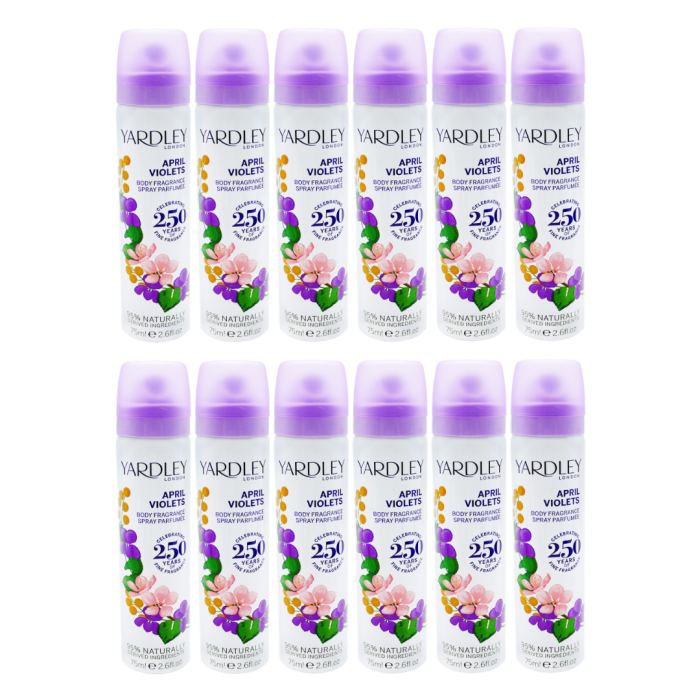 Yardley London April Violets Body Spray 75ml - Pack of 12