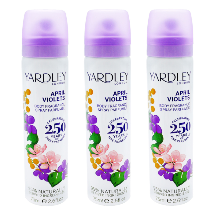 Yardley London April Violets Body Spray 75ml - Pack of 3
