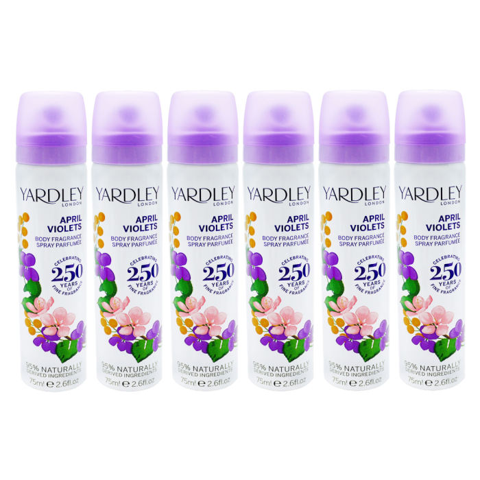Yardley London April Violets Body Spray 75ml - Pack of 6