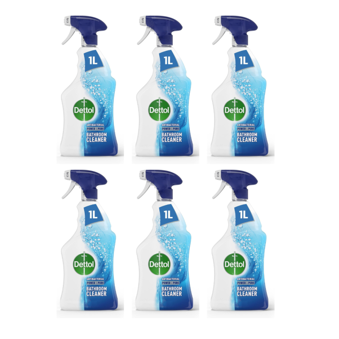 Dettol Power and Pure Antibacterial Bathroom Cleaner Spray 1L - Pack of 6
