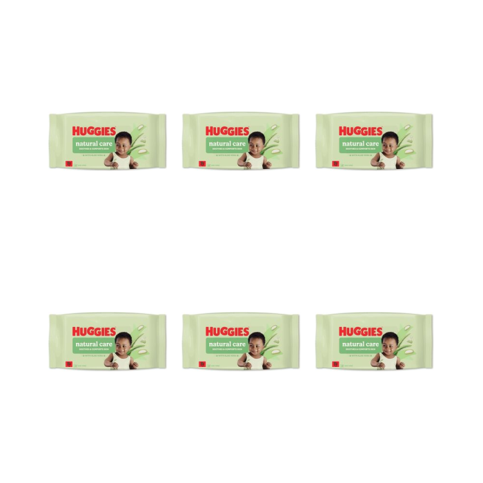Huggies Natural Care Baby Wipes pack of 48 on a clean nursery changing table
