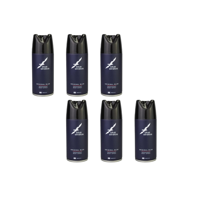 Blue Stratos Original Blue Body Spray Deodorant 150ml - Pack of 6