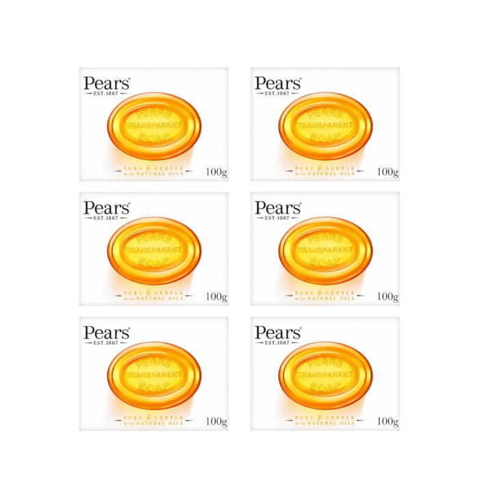 Pears Transparent Soap Natural Oils Gentle Clean 100g - Pack of 6