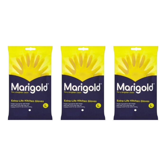 Marigold Extra Life Kitchen Gloves Yellow (Large) - Pack of 3