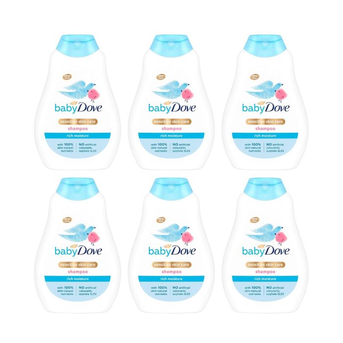 Baby Dove Rich Moisture Baby Shampoo 400ml bottle on a clean bathroom shelf
