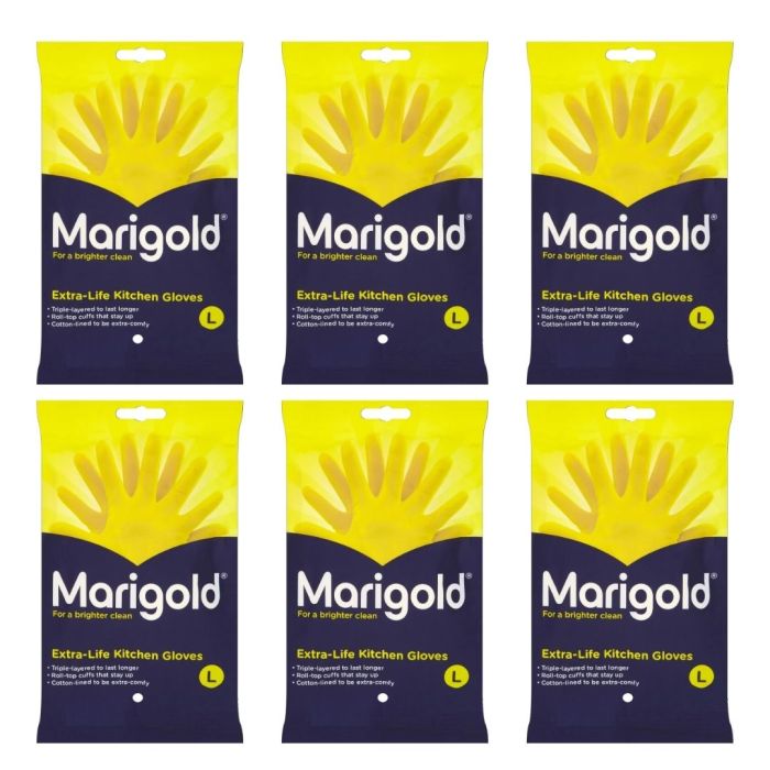 Marigold Extra Life Kitchen Gloves Yellow (Large) - Pack of 6