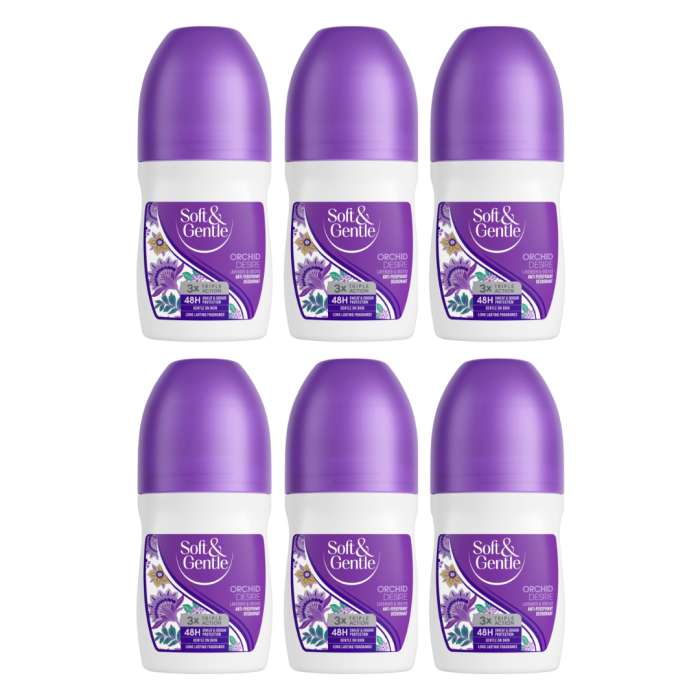 Soft & Gentle Orchid Desire Roll-On Deodorant 50ml - Pack of 6