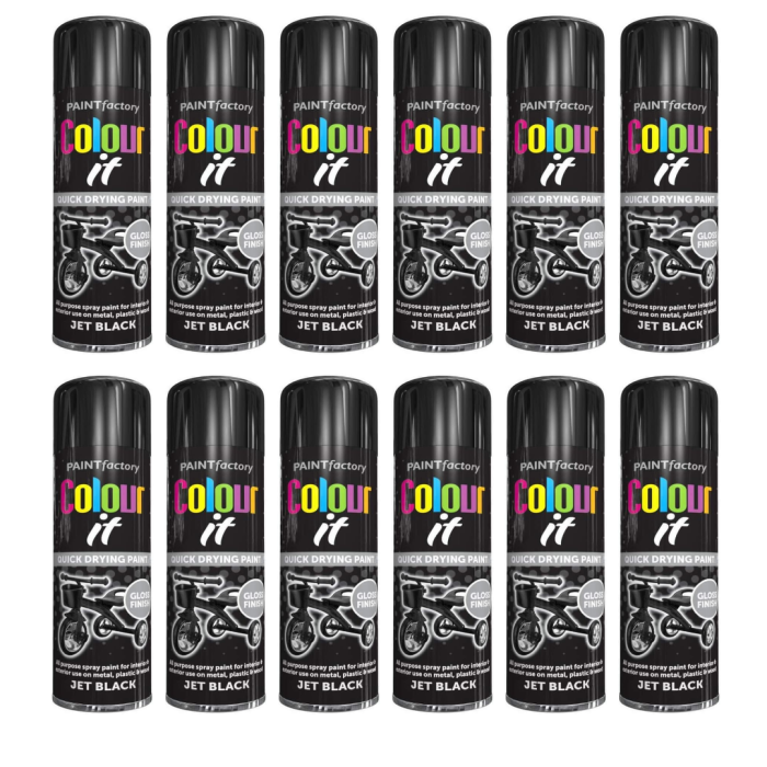 Paint Factory Colour It Quick Drying Paint Jet Black Gloss Finish 250ML - Pack of 12
