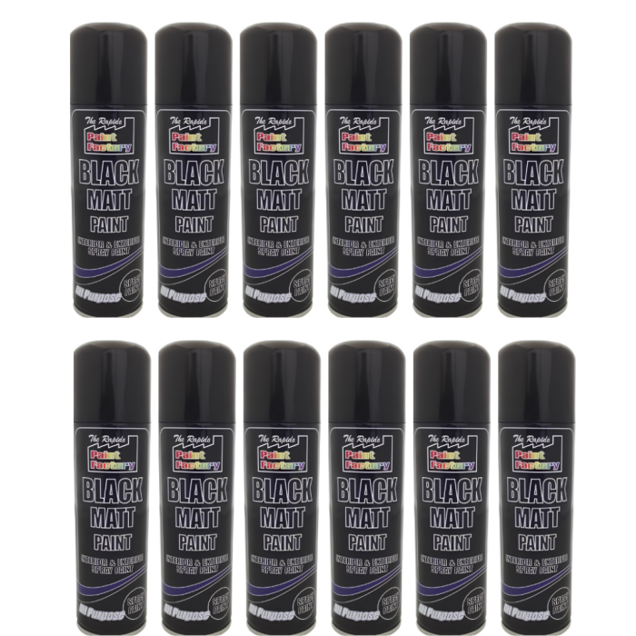 Paint Factory Black Matt Interior & Exterior Spray Paint 250ML - Pack of 12