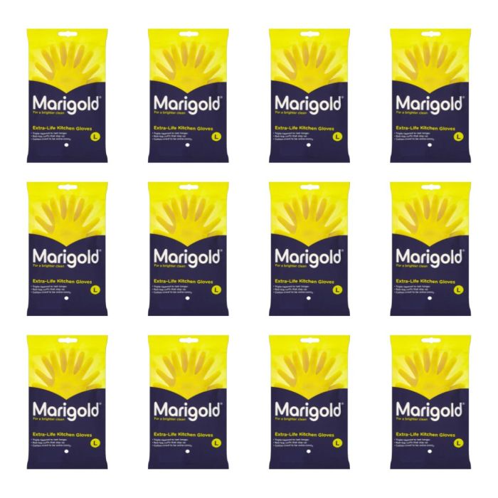 Marigold Extra Life Kitchen Gloves Yellow (Large) - Pack of 12