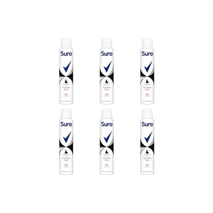 Sure Invisible Pure Antiperspirant Deodorant for Women 200ml - Pack of 6