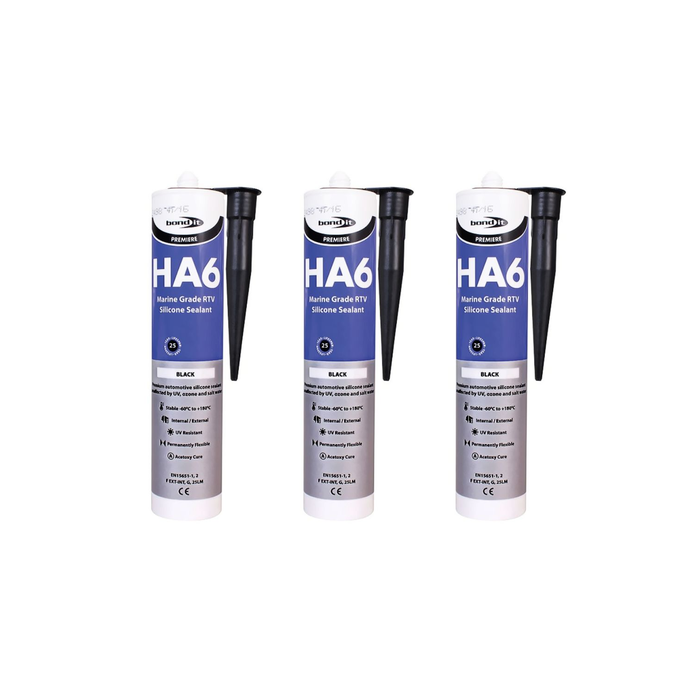  Bond It Premiere HA6 Black Marine Grade RTV Silicone Sealant 310ml  - Pack of 3