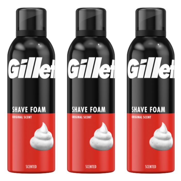 Gillette Original Scent Shave Foam 200ml can on white background
