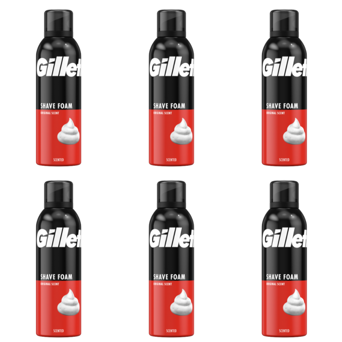 Gillette Original Scent Shave Foam 200ml can on white background
