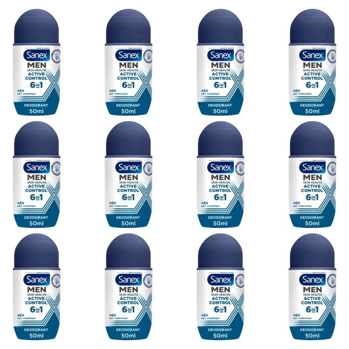 Sanex Men Active Control Antiperspirant Deodorant Roll On 50 ML - Pack of 12