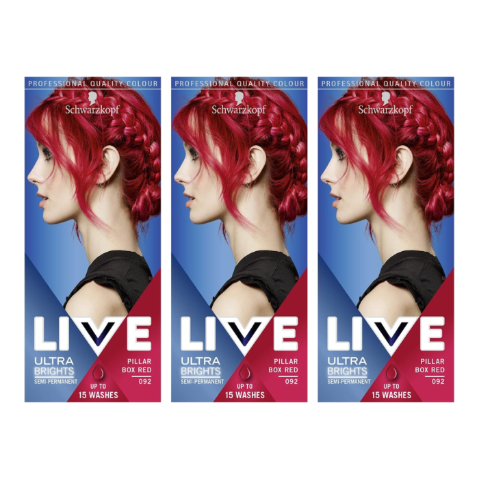 Schwarzkopf LIVE Ultra Brights Hair Dye Pillar Box Red 092 - Pack of 3